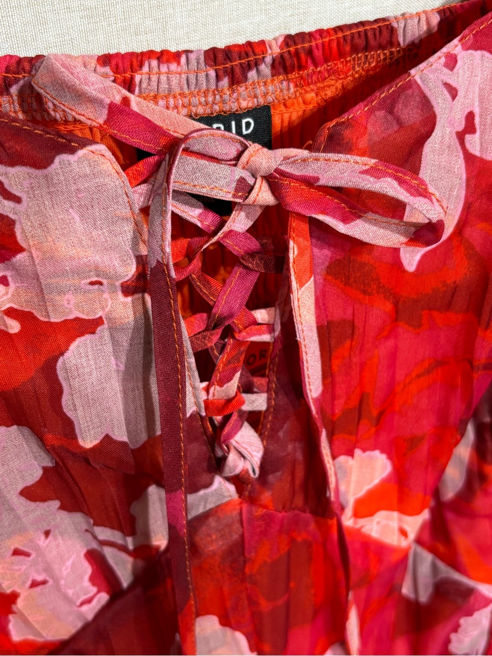 Torrid • Red & Pink Floral Lace Up Midi Dress 2X - Picture 5 of 12